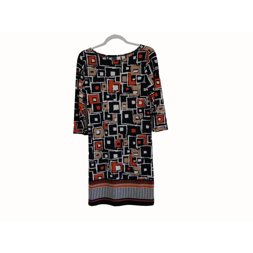 Tacera Womens Dress Mixed Geometric Design in Navy Orange Tan 3/4 Sleeve Size S - Picture 13 of 13